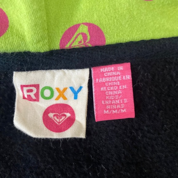 Roxy Appliquéd Hoodie black zip lined women sz M - Picture 4 of 7